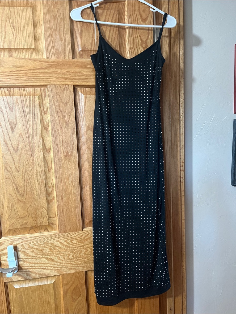 Black Studded Maxi Slip Dress with Adjustable Straps